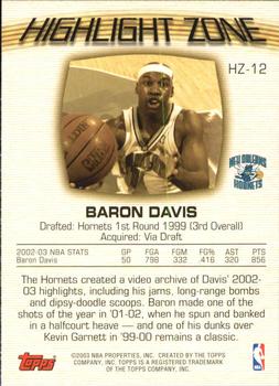 2003-04 Topps - Highlight Zone #HZ-12 Baron Davis Back