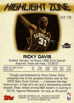 2003-04 Topps - Highlight Zone #HZ-18 Ricky Davis Back