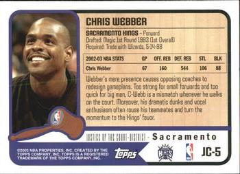 2003-04 Topps - Justice of the Court #JC-5 Chris Webber Back