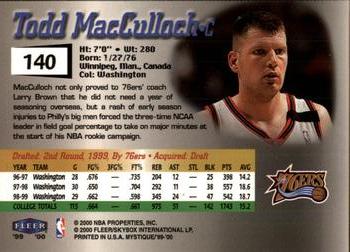 1999-00 Fleer Mystique #140 Todd MacCulloch Back