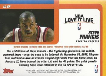 2003-04 Topps - Love it Live #LL-SF Steve Francis Back