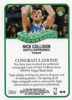 2003-04 Topps - Mark of Excellence Autographs #ME-NC Nick Collison Back