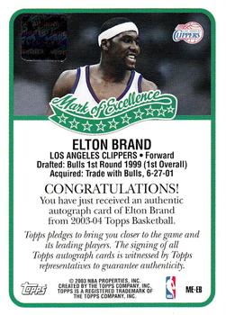 2003-04 Topps - Mark of Excellence Autographs #ME-EB Elton Brand Back