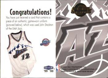 1999-00 Fleer Mystique - Feel the Game Memorabilia #NNO John Stockton Back