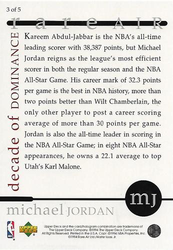 1994 Upper Deck Michael Jordan Rare Air Jumbo #3 Michael Jordan Back