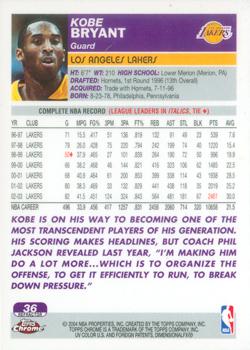 2003-04 Topps Chrome - Refractors #36 Kobe Bryant Back