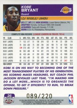2003-04 Topps Chrome - X-Fractors #36 Kobe Bryant Back