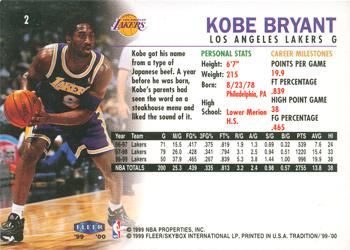1999-00 Fleer Tradition #2 Kobe Bryant Back