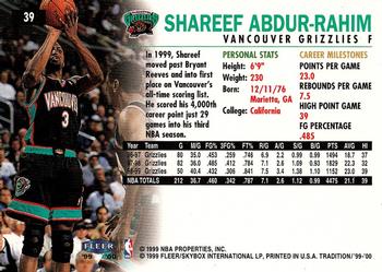 1999-00 Fleer Tradition #39 Shareef Abdur-Rahim Back