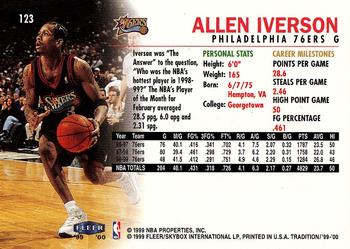 1999-00 Fleer Tradition #123 Allen Iverson Back
