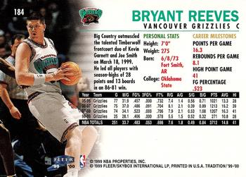 1999-00 Fleer Tradition #184 Bryant Reeves Back