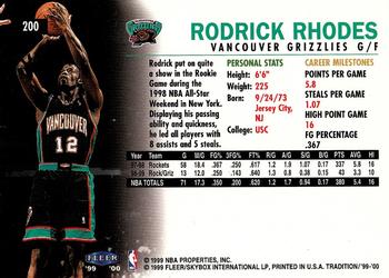 1999-00 Fleer Tradition #200 Rodrick Rhodes Back