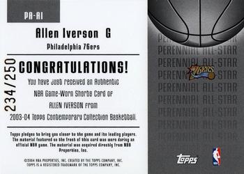 2003-04 Topps Contemporary Collection - Perennial All-Star Relics #PA-AI Allen Iverson Back