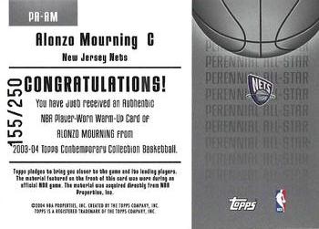 2003-04 Topps Contemporary Collection - Perennial All-Star Relics #PA-AM Alonzo Mourning Back