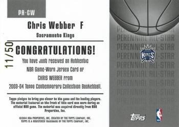 2003-04 Topps Contemporary Collection - Perennial All-Star Relics Red #PA-CW Chris Webber Back