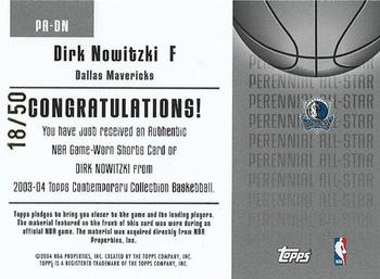 2003-04 Topps Contemporary Collection - Perennial All-Star Relics Red #PA-DN Dirk Nowitzki Back