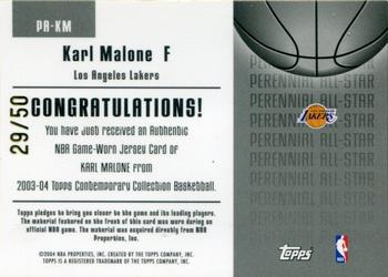 2003-04 Topps Contemporary Collection - Perennial All-Star Relics Red #PA-KM Karl Malone Back