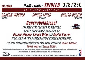 2003-04 Topps Contemporary Collection - Team Tribute Triples #TTT-WMB DaJuan Wagner / Darius Miles / Carlos Boozer Back