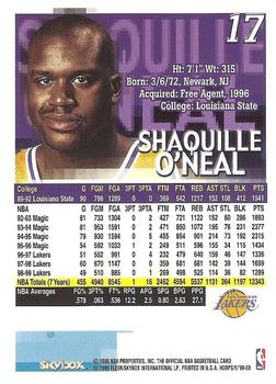 1999-00 Hoops #17 Shaquille O'Neal Back