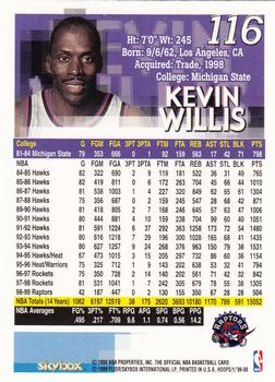 1999-00 Hoops #116 Kevin Willis Back
