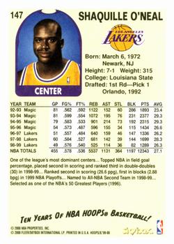 1999-00 Hoops Decade #147 Shaquille O'Neal Back
