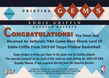 2003-04 Topps Pristine - Gems Relics #GEM-EG Eddie Griffin Back