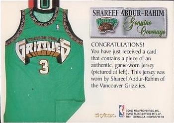 1999-00 Hoops Decade - Genuine Coverage #NNO Shareef Abdur-Rahim Back
