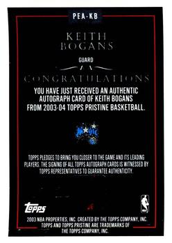 2003-04 Topps Pristine - Personal Endorsements Gold #PEA-KB Keith Bogans Back