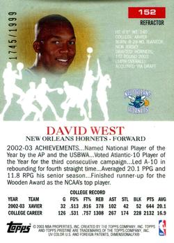 2003-04 Topps Pristine - Refractors #152 David West Back