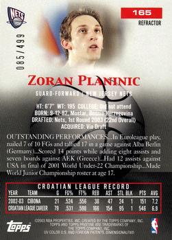2003-04 Topps Pristine - Refractors #165 Zoran Planinic Back