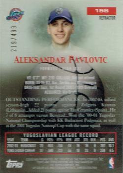 2003-04 Topps Pristine - Refractors #156 Aleksandar Pavlovic Back