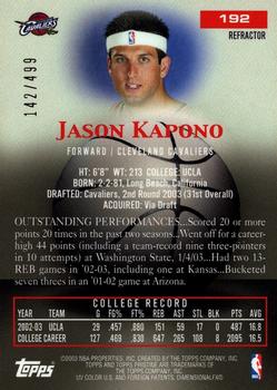 2003-04 Topps Pristine - Refractors #192 Jason Kapono Back