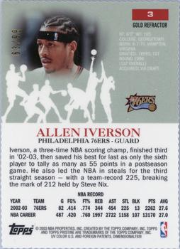 2003-04 Topps Pristine - Refractors Gold #3 Allen Iverson Back