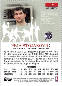 2003-04 Topps Pristine - Refractors Gold #16 Peja Stojakovic Back