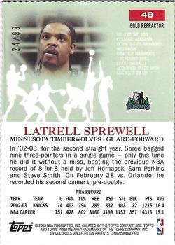 2003-04 Topps Pristine - Refractors Gold #48 Latrell Sprewell Back