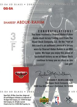 2003-04 UD Glass - Game Gear #GG-SA Shareef Abdur-Rahim Back
