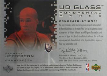 2003-04 UD Glass - Monumental Marks #RJ-J Richard Jefferson Back