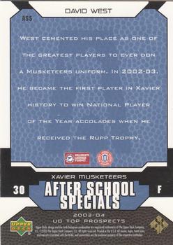 2003 UD Top Prospects - After School Specials #AS5 David West Back