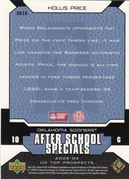 2003 UD Top Prospects - After School Specials #AS10 Hollis Price Back