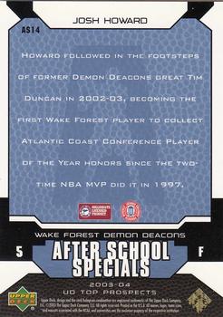 2003 UD Top Prospects - After School Specials #AS14 Josh Howard Back