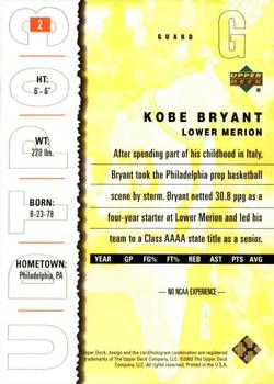 2003 UD Top Prospects - Gold Collection #2 Kobe Bryant Back