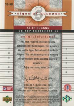 2003 UD Top Prospects - Signs of Success #SS-KB Keith Bogans Back