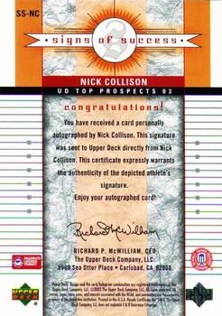 2003 UD Top Prospects - Signs of Success #SS-NC Nick Collison Back