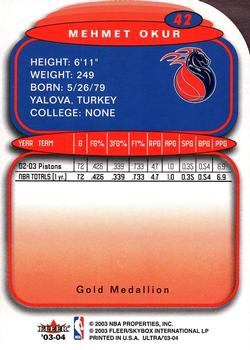 2003-04 Ultra - Gold Medallion #42 Mehmet Okur Back