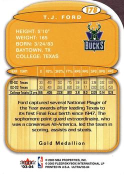 2003-04 Ultra - Gold Medallion #178 T.J. Ford Back