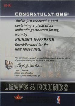 2003-04 Ultra - Leaps and Bounds Game Used #LB-RJ Richard Jefferson Back