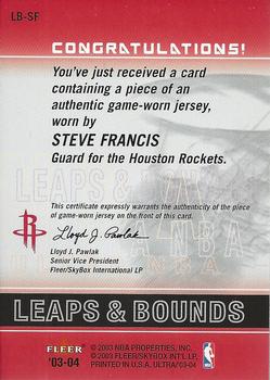 2003-04 Ultra - Leaps and Bounds Game Used #LB-SF Steve Francis Back