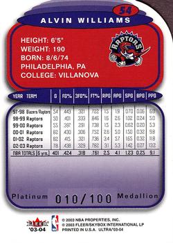 2003-04 Ultra - Platinum Medallion #54 Alvin Williams Back