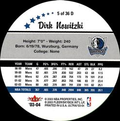 2003-04 Ultra - Roundball Discs #5 D Dirk Nowitzki Back