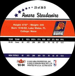 2003-04 Ultra - Roundball Discs #23 D Amare Stoudemire Back